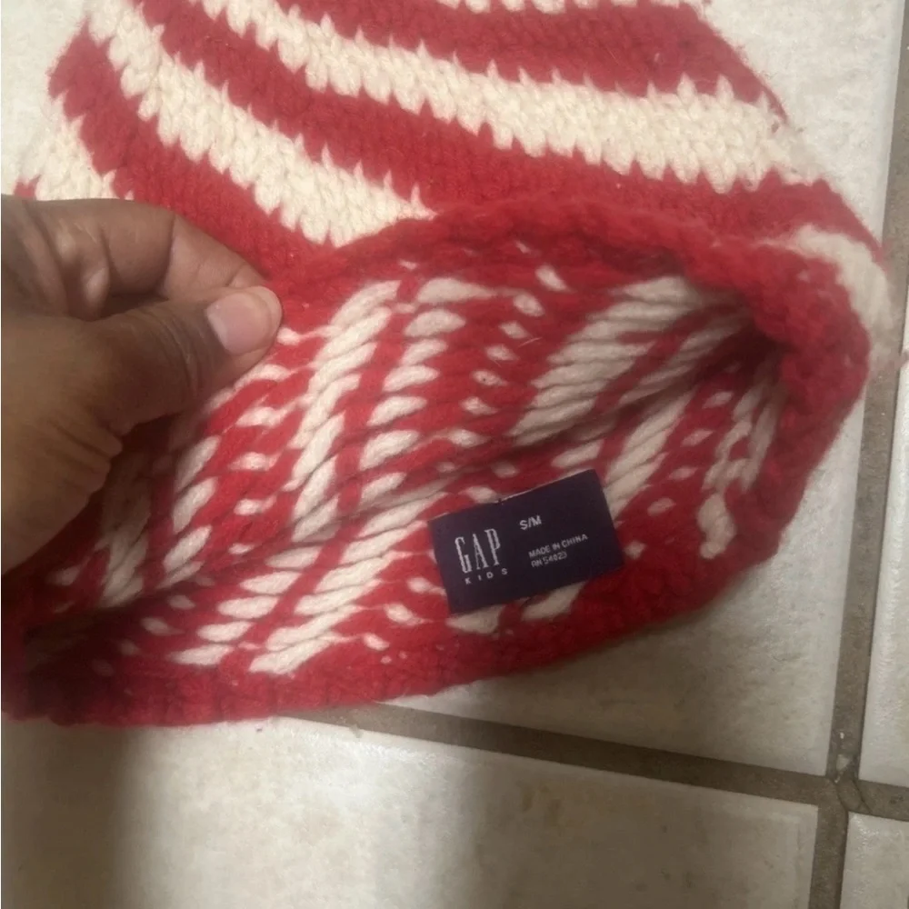 Vintage Y2K 2003 Gap Kids 100 Lambswool Beanie Hat Holiday Red Stripe Winter